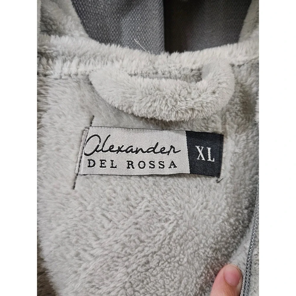 Alexander Del Rossa Mens XL Grey Plush Fleece Full Zip Hooded Robe Loungewear